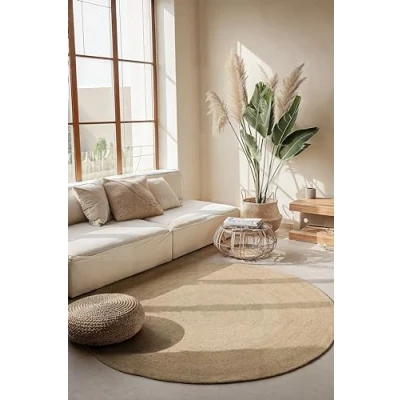 Abbildung von Hanse Home Jute Teppich Rangpur Rund Natur Wohnzimmerteppich Handgewebt &amp; Umweltfreundlich Boho Naturfaser Juteteppich für Wohnzimmer, Schlafzimmer, Esszimmer, Flur, Küche Weiß, 140cm