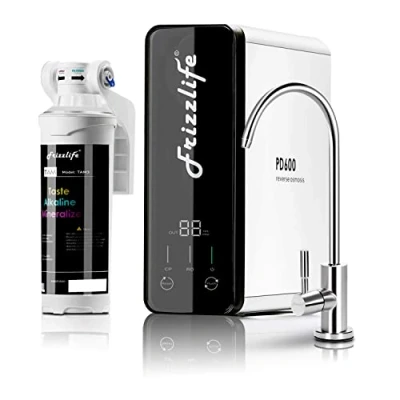 Abbildung von Frizzlife Umkehrosmose Wasserfiltrationssystem 600 GPD RO Hochdurchsatz, kein Wassertank, reduziert TDS, kompakt, alkalisches Mineral, 1,5:1 Abflussverhältnis, EU Tech Support, PD600 TAM3