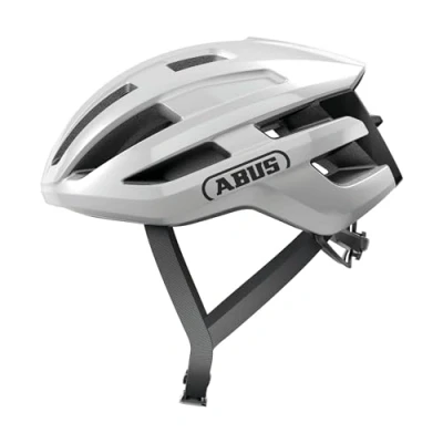 Abbildung von ABUS Rennradhelm PowerDome leichter Fahrradhelm mit cleverem Belüftungssystem und aerodynamischem Profil Made in Italy für Damen Herren Weiß Glänzend, Größe M