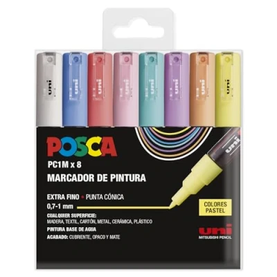 Abbildung von UNI Posca Etui mit 8 Markern, PC1M, pastellfarben, kegelförmig, extra dünn