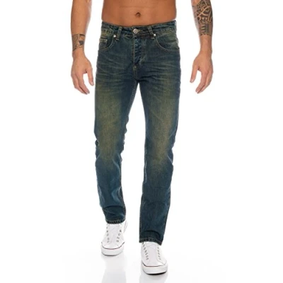 Abbildung von Lorenzo Loren Herren Jeans Hose Denim Used Look Regular Fit [LL387 DirtyWash W31 L30]