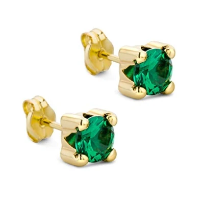 Abbildung von Orovi Schmuck Damen runde Ohrringe mit Edelstein/Geburtsstein Smaragd in Grün Ohrstecker aus Gelbgold 9 Karat / 375 Gold