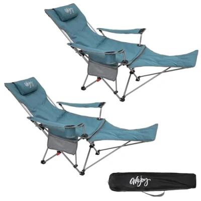 Abbildung von #WEJOY 2 in 1 Campingstuhl Faltbar mit Fußstütze, Gepolstert Liegestuhl Verstellbarer Rückenlehne, Relaxsessel Liege Getränkehalter, für Outdoor Camping Cyan 2er Set