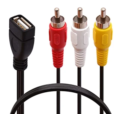 Abbildung von USB auf 3 Cinch Kabel, 2.0 Buchse Stecker, Video, AV, Camcorder, Adapterkabel für TV, PC, DVD, (1.5 meter)