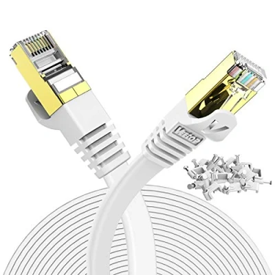 Abbildung von Veetop 10m Lan Kabel Netzwerkkabel Cat 7 Ethernet mit vergoldetem RJ45 Stecker Flach und Dünn 10 Gbps Übertragungsrate Meter Weiß