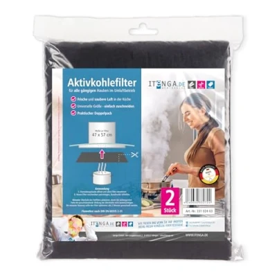 Abbildung von itenga Doppelpack 2x Universal Filter Dunstabzugshaube Aktivkohlefilter/Aktiv Kohlefilter für geeignet zuschneidbar 47x57cm