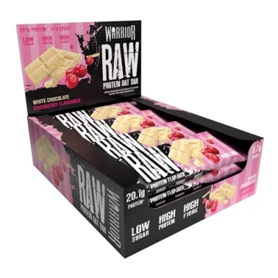 Abbildung von Warrior Raw Protein Riegel Flapjack (20 g) 12 x 75 g zuckerarmer, ballaststoffreicher Mahlzeitenersatz gesunder Frühstücks Hafer Snack für Energie und Muskelwachstum (Weiße Schokolade)