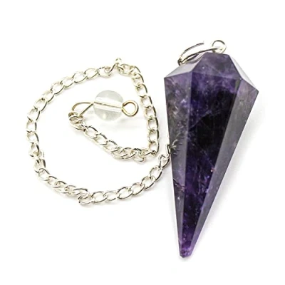Abbildung von DOJA Barcelona Pendel Anhänger Amethyst Chakra Steine Edelstein Kette mit 7 Kristalle Heilsteine+Amethyst Stein Heilsteine, Kristall Steinanhänger, Bergkristall Halskette