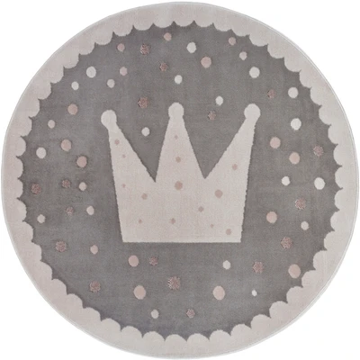Abbildung von Hanse Home Adventures Kinderteppich Rund Krone Muster Teppich Junge Mädchen für Kinderzimmer, Spielzimmer, Jugendzimmer, Wohnzimme Grau Creme, 140cm