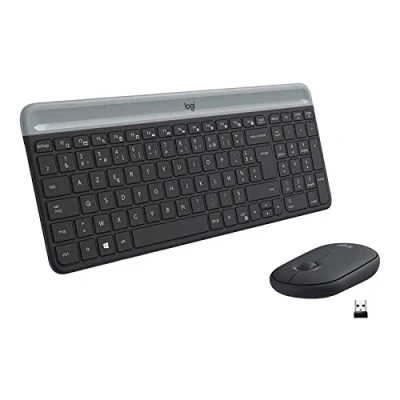 Abbildung von Logitech MK470 Slim Combo Kabelloses Tastatur Maus Set, 2.4 GHz Verbindung via Nano USB Empfänger, 10m Reichweite, 18 Monate Batterielaufzeit, PC/Laptop, Französisches AZERTY Layout Graphit