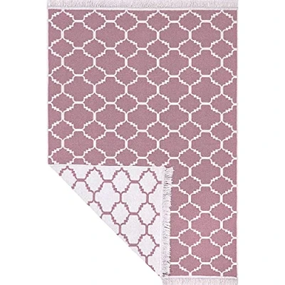 Abbildung von Fashion4Home Teppich Kurzflor Boho Kelim Teppich, Wohnzimmerteppich, Schlafzimmer und Küchenteppich, Läufer, Flur Kinderzimmerteppich Morocco Altrosa Weiß, Grüße: 120x170 cm