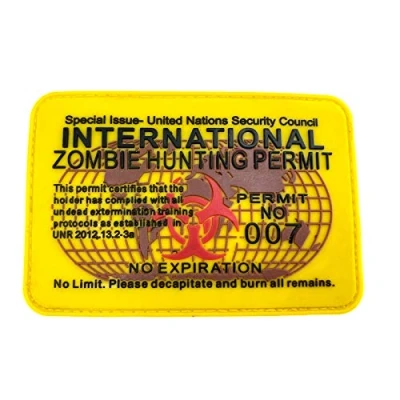 Abbildung von International Zombie Hunting Permit No Expiration PVC Airsoft Paintball Klettverschluss Flecken Cosplay Patch