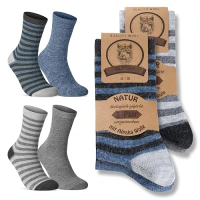 Abbildung von 4 Paar Alpaka Socken Damen Wintersocken warme Wollsocken 20940 (Blau Grau 35 38)