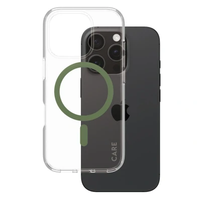 Abbildung von Apple iPhone 16 Pro Hülle MagSafe Recycelter Kunststoff PanzerGlass Hard Case/Backcover Handyhülle Grün Shockproof/Stoßfest