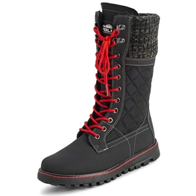 Abbildung von Polar Damen Kunstpelz Warm Thermal Wasserdicht Draussen Gehen Schnee Winter Gummisohle Wadenstiefel Schwarz/Rot UK3/EU36 YC0606