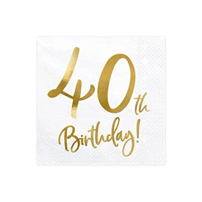 Abbildung von Servietten 40. Geburtstag 33x33 cm 3 lagig 20 Stück Papierservietten Servierten für und Party weiß gold bedruckt