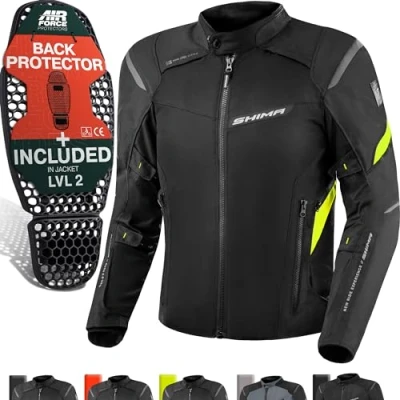 Abbildung von SHIMA RUSH Motorrad Jacke Herren mit Protektoren Textil AIRFORCE Rückenprotektor Wasserdicht Motorradjacke Sommer Motorradkombi Motorradhose Mesh Touren (Neon, Männer, Schutzjacken, Größe M)