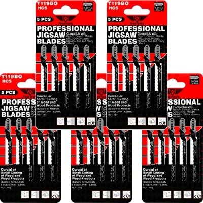 Abbildung von 25 x TopsTools T119BO gebogene oder Scroll Stichsägeblätter kompatibel mit Bosch Dewalt Makita Milwaukee und vielen mehr