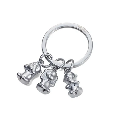Abbildung von TROIKA THREE MONKEYS KR17 18/MA Schlüsselanhänger Emoji Affe 3 Affen nichts sehen, hören, sagen Metallguss matt verchromt silber Original