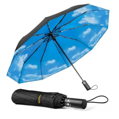 Abbildung von TechRise Regenschirm Taschenschirm Sturmfest Groß 10 Rippen Windsicherer Sturm Schirm, automatisch kompakt mit einem Knopf Öffnen und Schließen