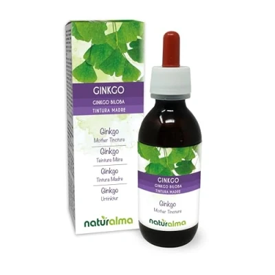 Abbildung von Ginkgo (Ginkgo biloba) Blätter Alkoholfreier Urtinktur Naturalma Flüssig Extrakt Tropfen 120 ml Nahrungsergänzungsmittel Veganer