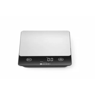Abbildung von HENDI Digitale Küchenwaage, Haushaltwaage, Hochpräzisions, für max 10kg, Präzision auf bis zu 1gr, mit eingebautem Digital Display, 160x210x(H)19mm, ABS, Edelstahl