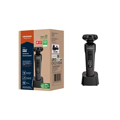 Abbildung von Grundig ProClub MS 9130 Herrenrasierer, BeardCare Sensor, Kunststoff des äußeren Gehäuses aus 61% recyceltem Kunststoff, Titanium Blades, Wet &amp; Dry, Langhaarschneider, Mattschwarz/Rot