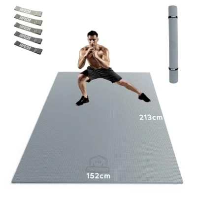 Abbildung von HAPBEAR Extra Große Yoga Matte,Yogamatte 183cm x 122cm 8mm/213cm 152cm 8mm, rutschfest PVC Gymnastikmatte Sportmatte Fitnessmatte Schuhfreundlich Grau