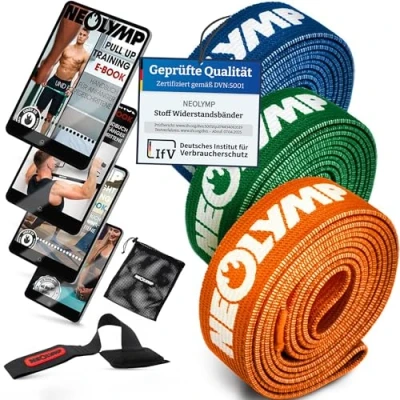 Abbildung von NEOLYMP Fitnessbänder Set Stoff waschbare Resistance Bands, Widerstandsbänder, Krafttrainingssets, Gymnastikband inkl. E Book mit Übungen