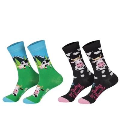 Abbildung von Damen Jungen Mädchen Socken (2 Paar) witzig bunt 36 41 Kühe
