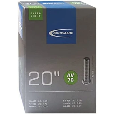 Abbildung von Schwalbe Fahrradschlauch AV7C Extra Light 40/60 406 EK AGV 40 mm, Schwarz, 20 x 1.75 2.35&quot; AV40 mm