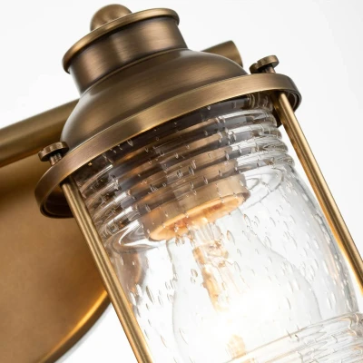 Abbildung von Elstead Lighting QN ASHLANDBAY2 NBR BATH QUINTIESSE Wandleuchte Ashland Bay E27 2x40W IP44 Naturmessing, geripptes Glas klar L:16.6cm H:20.6cm B: