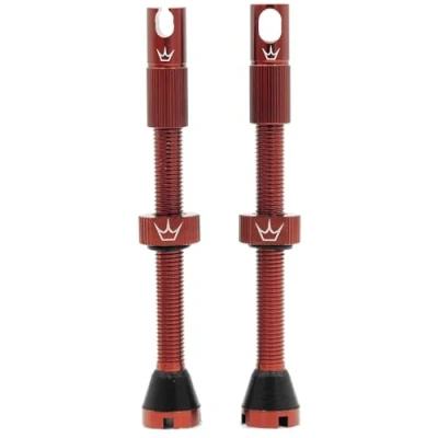 Abbildung von Peaty&#039;s X Chris King MK2 Tubeless Ventil Presta Integrierter Speichenschlüssel &amp; Ventilkernentfernungskappen, Mountainbike, Rennrad Fahrrad Reifen, Kompatibel einfügen, 7075 Aluminium 60mm Rot