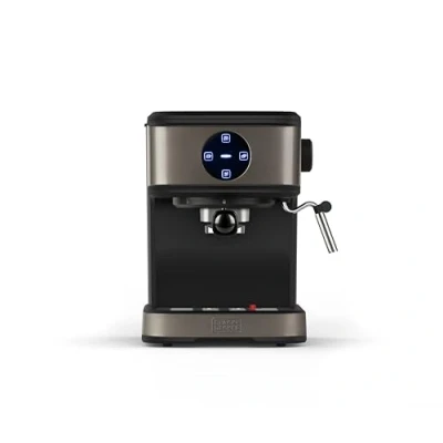Abbildung von BLACK+DECKER BXCO850E Espressomaschine, 20bar, 1 oder 2 Kaffees, Dampffunktion, Auto Stopp, programmierbare Menge, Extra Sahne System, 1,5l, Anti Fingerprint Edelstahloberfläche, 850W