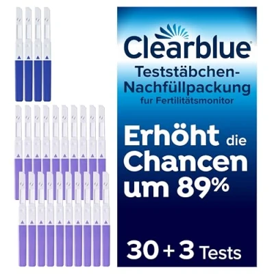 Abbildung von Clearblue Kinderwunsch Fertilitätsmonitor / Zykluscomputer Nachfüllpackung, 33 Tests (30x Ovulationstest Fruchtbarkeitstest für Frauen zur Bestimmung des Eisprungs &amp; 3x Schwangerschaftstest)