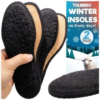 Abbildung von Einlegesohlen Kinder, Schwarz Lammfell Sohle Lammfellsohlen Kinder Warm Natur Kork und Wolle Einlegesohlen, 2 Paare, Warme Wollsohlen für Winter TULMERO Große 31/32