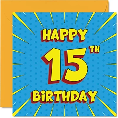Abbildung von Lustige Geburtstagskarte zum 15. Geburtstag für Jungen Mädchen Comicbuch Karte Schwester Enkelin Sohn Tochter Bruder Cousine Neffe Nichte 145 mm x Grußkarten
