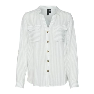 Abbildung von VERO MODA Damen Blusen Hemd Leger mit Brusttaschen Regular Stretch 3/4 Arm Top Oberteil, Farben:Grün 2, Größe:XS