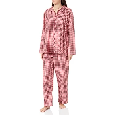 Abbildung von CALIDA Damen Pyjamaset Holiday Dreams, rot aus 100% Baumwolle, mit Reverskragen und Knopfleiste, Größe: 48/50