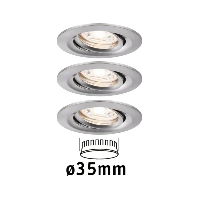 Abbildung von Paulmann 94295 Nova Mini LED Einbauleuchte Coin 3er Set rund schwenkbar 3x4W Deckeneinbaustrahler Eisen gebürstet Aluminium Warmweiß 2700K, 12 W