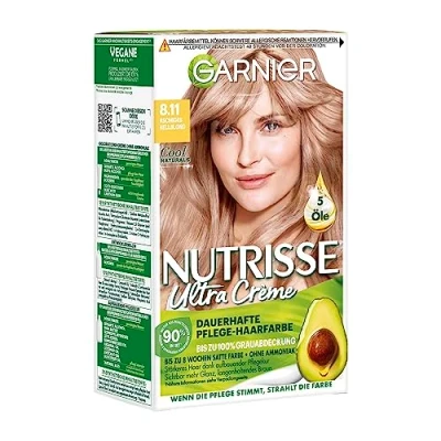 Abbildung von Garnier Nutrisse Dauerhafte Pflege Haarfarbe mit nährenden Fruchtölen, Coloration 8 Wochen Halt, Ultra Crème Tönung, 8.11 Aschiges Hellblond