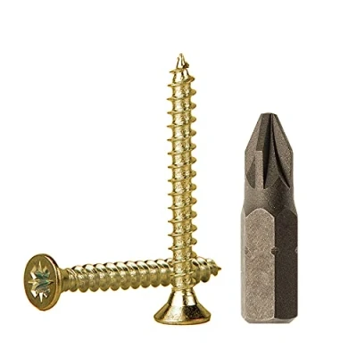 Abbildung von (100 Stück) gelb verzinkter Stahl 3,0 x 35 mm Holzschrauben Spanplattenschrauben Universal Pozi Drive Schraube PZ Vollgewinde Pozidriv Senkkopf (100, mm)