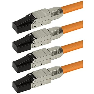 Abbildung von odedo 4x CAT6A &amp; CAT7 RJ45 Netzwerkstecker Crimp Stecker bis 10 Gigabit für Verlegekabel Netzwerkkabel, werkzeuglose Montage Crimpstecker Installationskabel auch PoE+, AWG 22 26