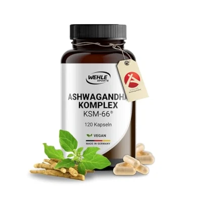 Abbildung von Wehle Sports® Ashwagandha Kapseln Hochdosiert [REINES KSM 66] 120 Extrakt Ashwa Pro 66 Ginseng &amp; Rosenwurzextrakt (Original Indische Schlafbeere) Vegan