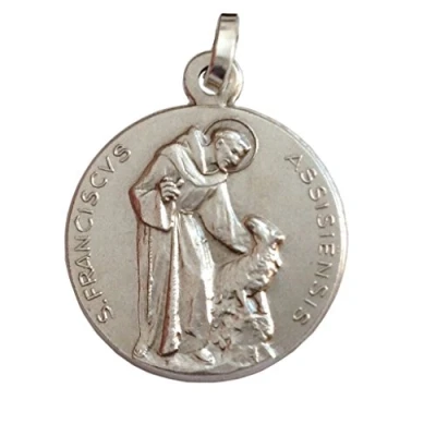 Abbildung von I G J Medaille des Heiligen Franz von Assisi in 925 Sterling Silber Patron Europa