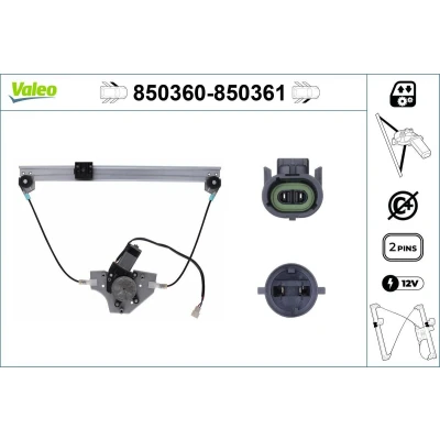 Abbildung von Valeo Fensterheber vorne links elektrisch mit Elektromotor ohne Komfortfunktion 850360 RENAULT: CLIO 2