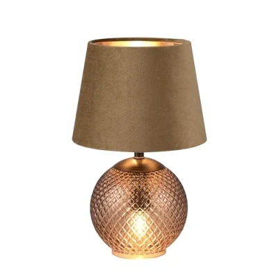 Abbildung von Reality Leuchten Tischleuchte Jonna R51242013, Sockel Glas amberfarbig, Schirm Samt Braun/goldfarbig, exkl. 2x E14