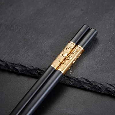 Abbildung von Youda 5 Paar Chinesisch Japanische Alloy Essstäbchen, Wiederverwendbare Klassischen Stil, Waschbar Für GeschirrspüLer, Premium Chinesische Drachen Essstäbchen Set