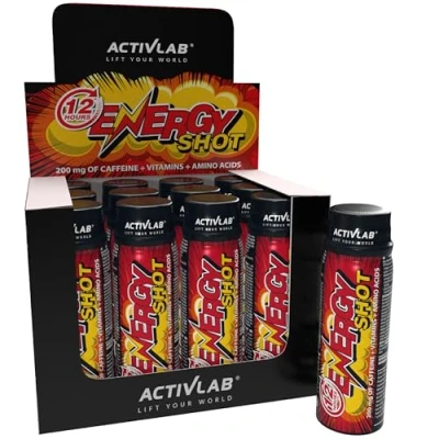 Abbildung von ACTIVLAB ENERGY SHOT 100 ml Koffein Getränk mit Vitamin C und B Vitaminen, Taurin Zuckerfrei 12 Shots in praktischer Box, Energiegetränk, Koffein, C, Vitamine, Taurin,