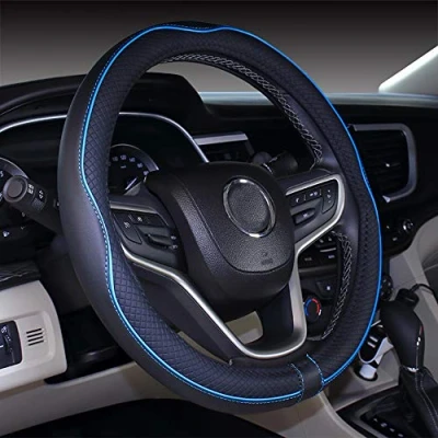 Abbildung von Mayco Bell 2019 New Mikrofaser Leder Auto Extra Large 17 18 19 Zoll Lenkradbezug für Big Trucks (Schwarz Blau, 44.5 45.25 cm)